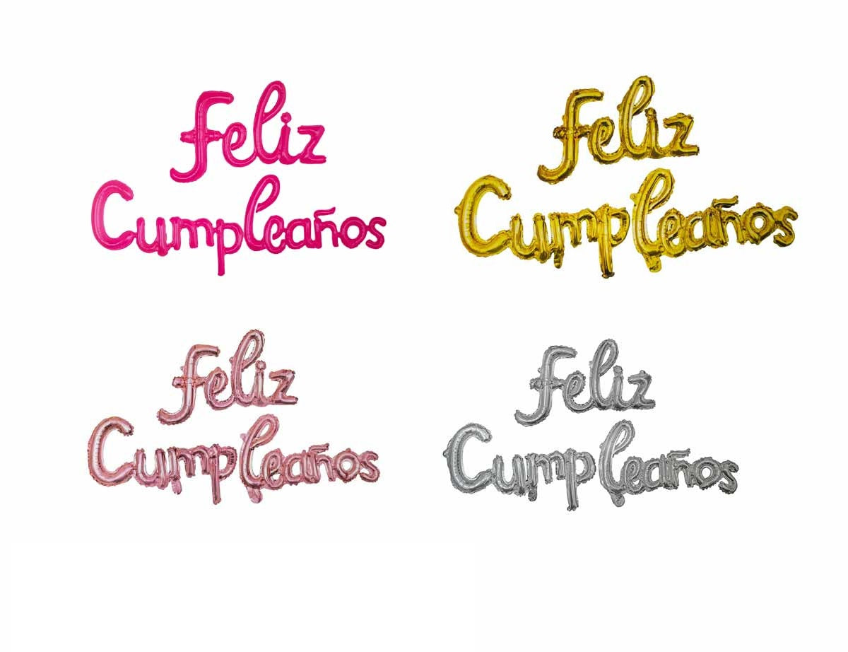 Letrero de globos Feliz cumpleaños cursiva